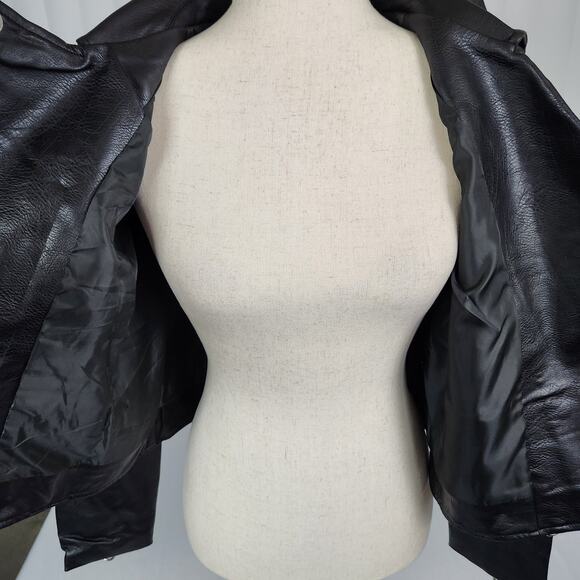 Soncy Moto Faux Leather Jacket Zip Accents Collared Black Women's Size 10 New - Picture 6 of 13